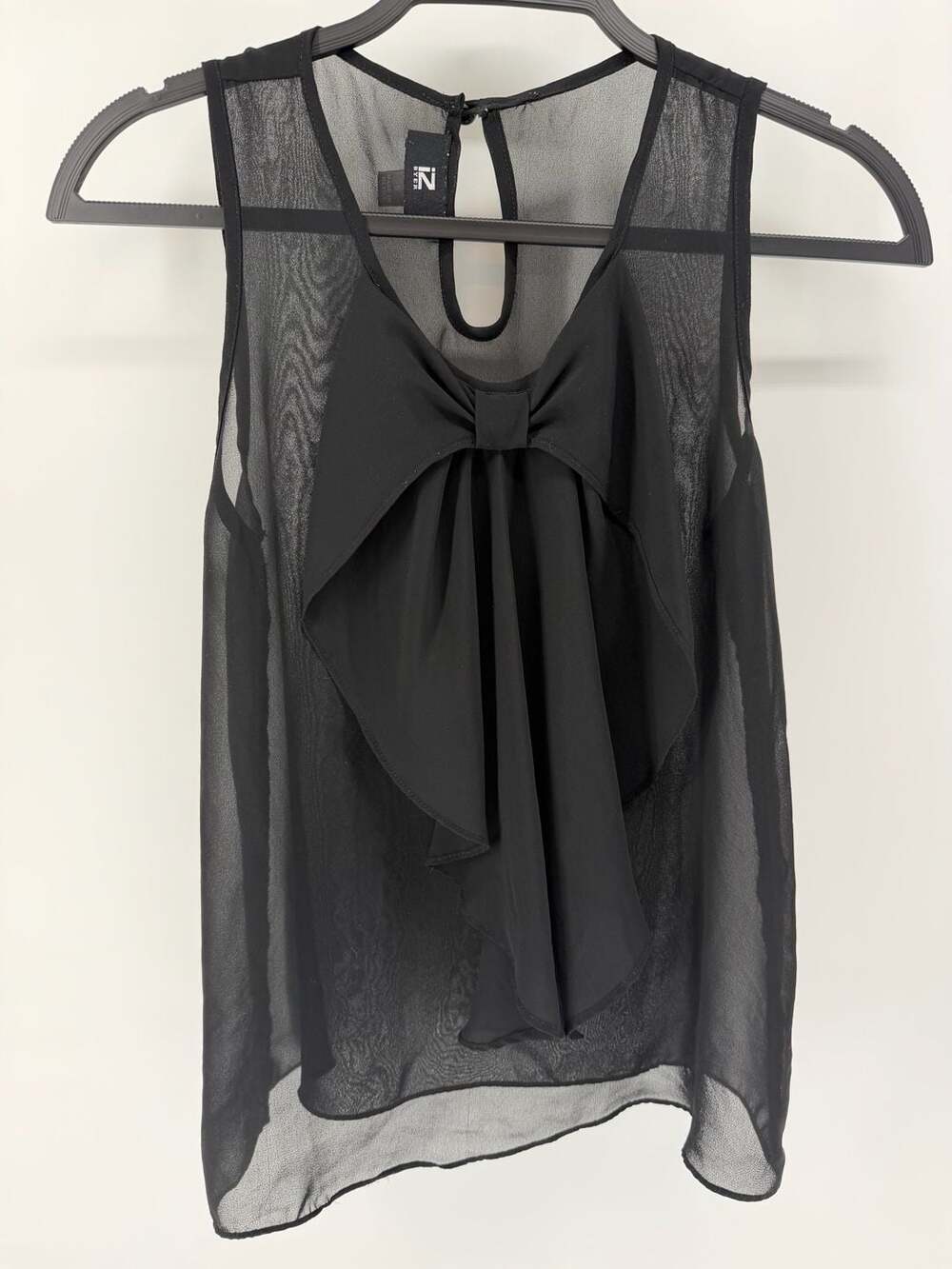 IZ Byer Black Sheer Bow Front Blouse Size Small Y2K Going Out Top
